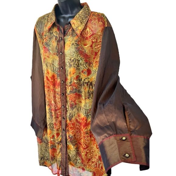 Alain Weiz Sheer Front Silk Button Down Tunic - Picture 13 of 13